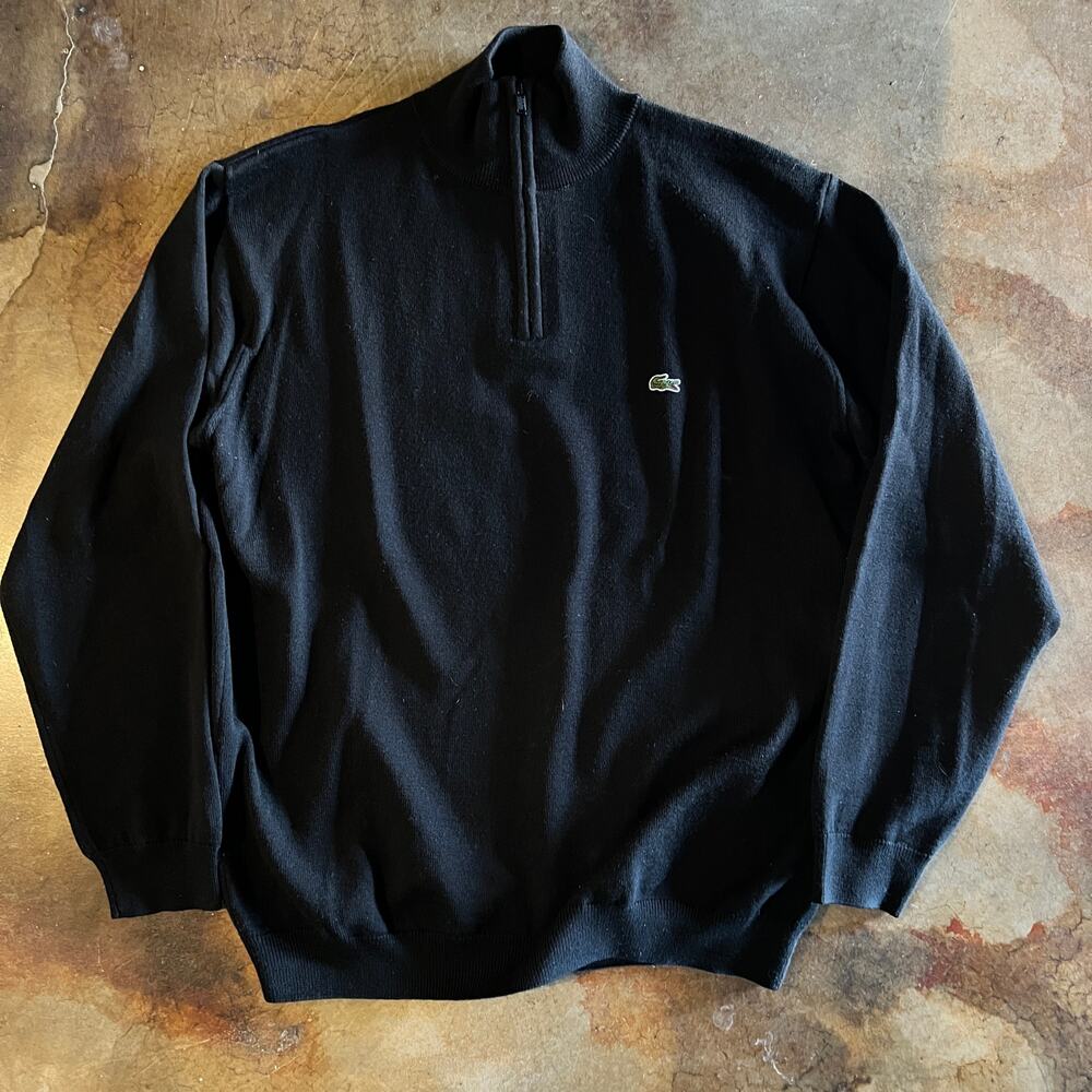 Lacoste Men's Black Quarter Zip Sweater XL Size 6 23x27